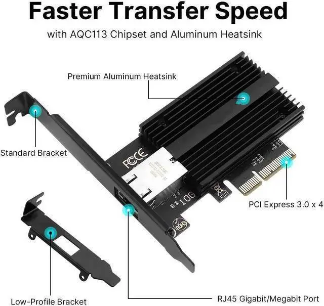 Alt view image 13 of 14 - DERAPID 10G Base-T PCI-e Network Card AQC113 Controller 10Gb Ethernet Adapter PCI-E X4 X8 X16 to RJ45 Port NIC Card for Gaming Offfice,Compatible with Windows10/11/Windows Server/Linux