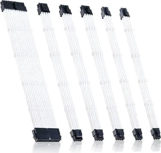 Main image of WISDUM Braided ATX Sleeved Cable Extension Kit for Power Supply Cable Kit, PSU Connectors, 24 Pin, 8 Pin, 6 Pin 4 + 4 Pin, 6 Pack, with Cable Comb 24 Pieces Set 24-Pin, 8-Pin, 6-Pin (White)