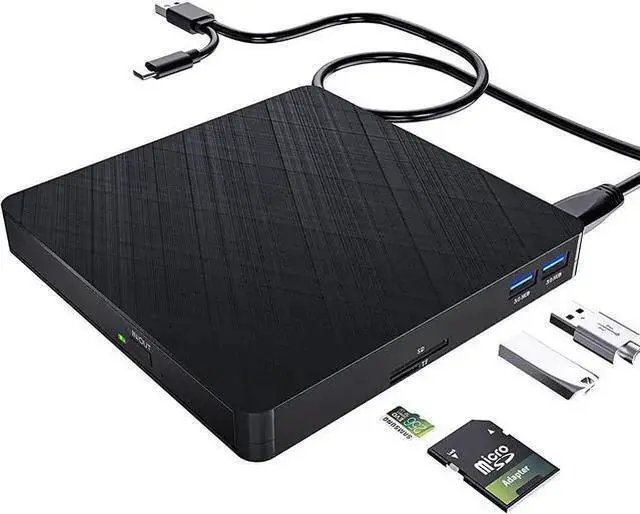 Alt view image 8 of 14 - 5 in 1 External CD DVD Drive, USB 3.0 & Type-C Portable CD DVD Burner with SD/TF Card Reader and 2 USB Ports, External Optical CD/DVD Drives for PC Desktop/Laptop/Linux/Mac/Windows 11/10/8/7 (Black)