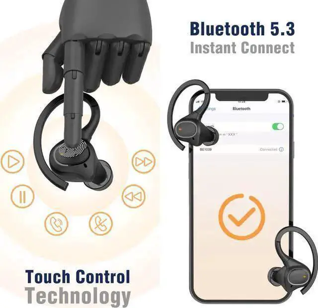 Alt view image 2 of 7 - Ture Wireless Earbuds with Earhooks for Small Ears, Mini Bluetooth Earbuds with Microphone, IPX7 Waterproof Bluetooth Headphones, 24H Playtime, Wireless Earphones for Sport and Working Out