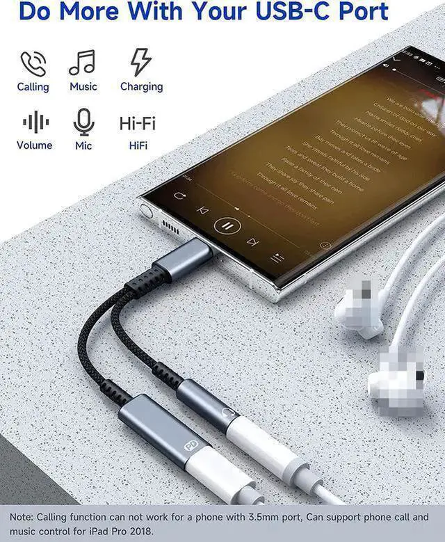 Alt view image 2 of 7 - USB C to 3.5mm Headphone and Charger Adapter, 2 in 1 USB C PD 3.0 Charging Port to Aux Audio Jack and 60W Fast Charging Dongle Cable Cord for Gal-axy S22/S21/S20/Note 20,Pixel 6/5/4/XL, i-P-a-d Pro