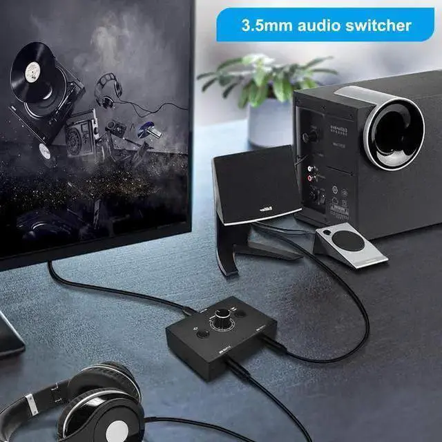 Alt view image 4 of 12 - 3.5mm Audio selector 3.5mm Audio Switch Audio Switcher, Passive Speaker Headphone Manual Selector Splitter Box Audio Sharing (2-IN-1-OUT/1-IN-2-OUT) , No External Power Required