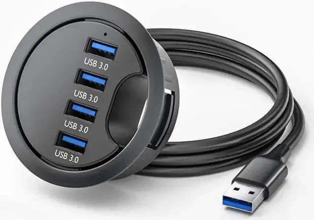 Main image of Desk Grommet USB Hub, 4 Port USB 3.0 Hub, 5Gbps Data Transmission with 4.9ft Cord for Diameter 2.36" or 60mm Hole, Office Accessories, for PC, Flash Drive, HDD Enclosure and Other USB Devices