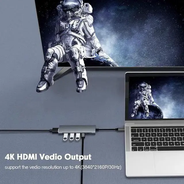 Alt view image 4 of 7 - USB C Hub, 9 in 1 Multiport USB Type C Adapter with 100W Power Delivery, 4K HDMI Output, 3 USB 3.0 and USB-C 5 Gbps Data Ports, SD/TF Card Reader,3.5mm Headphone Jack, for Mac-Book Type C Laptops