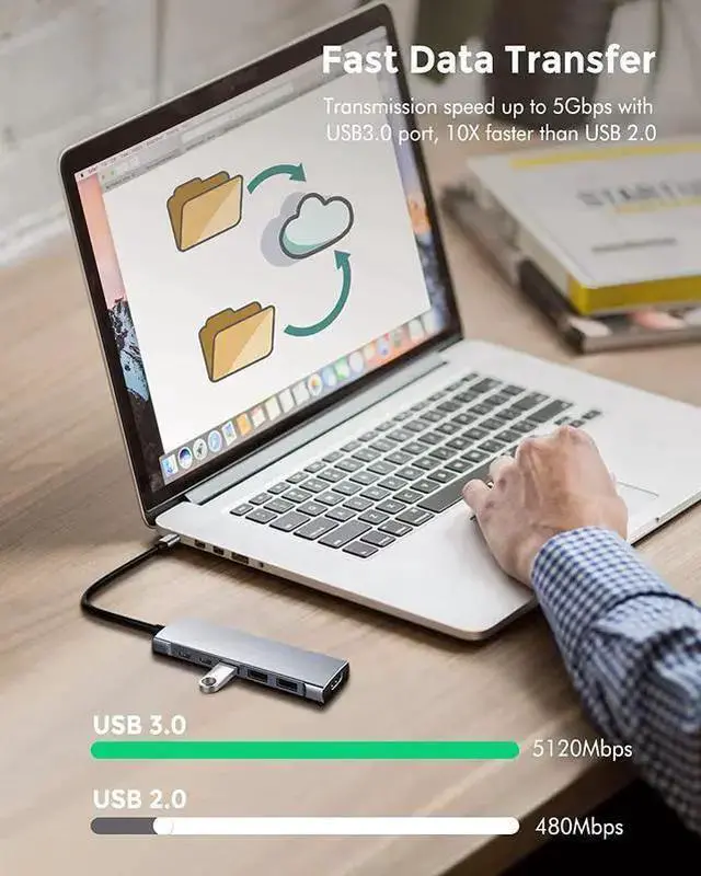 Alt view image 5 of 7 - USB C Hub, 9 in 1 Multiport USB Type C Adapter with 100W Power Delivery, 4K HDMI Output, 3 USB 3.0 and USB-C 5 Gbps Data Ports, SD/TF Card Reader,3.5mm Headphone Jack, for Mac-Book Type C Laptops