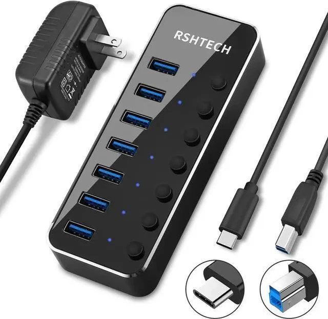 Alt view image 7 of 12 - Powered USB HUB RSHTECH Type C to 7 Port USB 3.0 Hub Aluminum Portable Splitter with Individual On/Off Switches (RSH-518C)