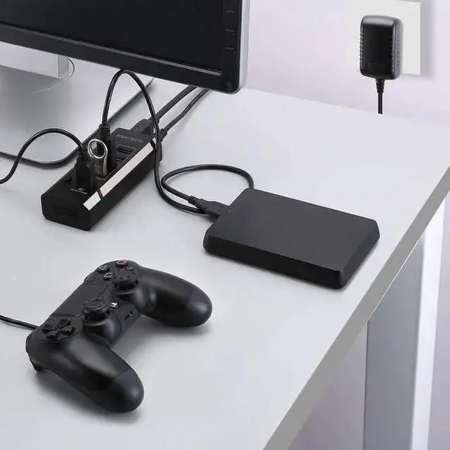 Alt view image 15 of 15 - Powered USB Hub, RSHTECH USB 3 Hub with 4 USB 3.0 Data Ports + 1 USB Fast Charging Port, USB Splitter with 24W(12V/2A) Power Adapter and Individual On/Off Switches(A35-Black)
