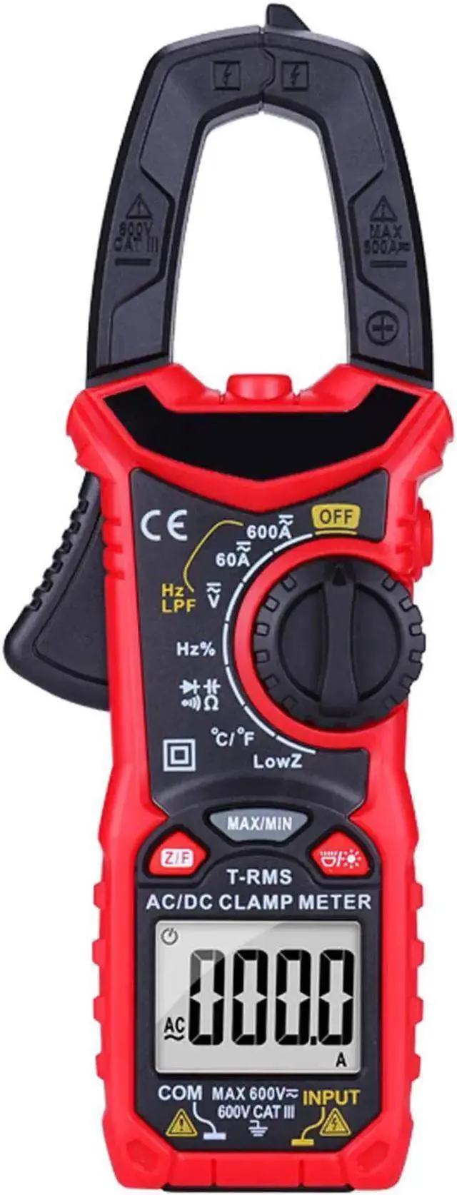 Alt view image 9 of 15 - AC/DC Digital Clamp Meter 6000 Counts True RMS Auto Range NCV AC DC Current Voltage Resistance Capacitance Frequency Diode Temperature Measure Tester, Backlight LCD Display Flashlight