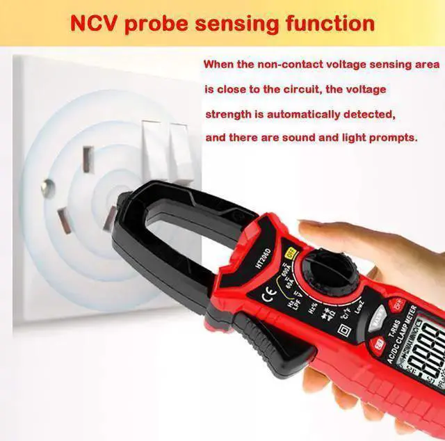 Alt view image 15 of 15 - AC/DC Digital Clamp Meter 6000 Counts True RMS Auto Range NCV AC DC Current Voltage Resistance Capacitance Frequency Diode Temperature Measure Tester, Backlight LCD Display Flashlight