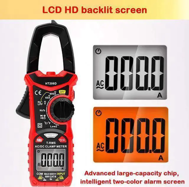 Alt view image 14 of 15 - AC/DC Digital Clamp Meter 6000 Counts True RMS Auto Range NCV AC DC Current Voltage Resistance Capacitance Frequency Diode Temperature Measure Tester, Backlight LCD Display Flashlight