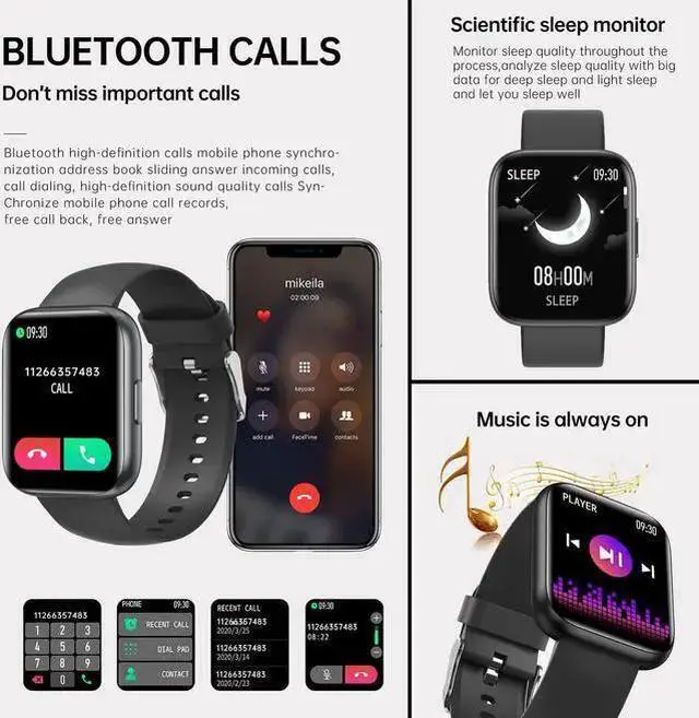 Alt view image 5 of 7 - Smart Watch, New Upgraded 1.81" AMOLED, Split Screen Display, Answer Make Calls, Smartwatch for Men Women iOS Android Smartphones, Blood Oxygen Heart Rate Monitor Fitness Tracker (Black)