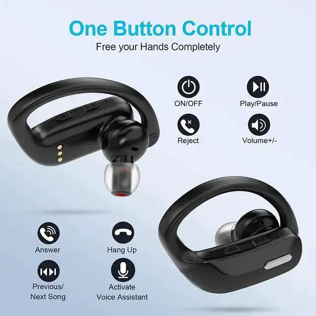 Alt view image 5 of 7 - Ture Wireless Earbuds Bluetooth 5.0 Headphones 48Hrs Play Back Sports Earphones with LED Display Over-Ear Buds with Earhooks Built in Mic Deep Bass in Ear Headset for Workout Running