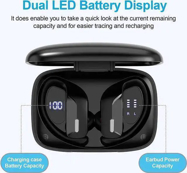 Alt view image 3 of 7 - Ture Wireless Earbuds Bluetooth 5.0 Headphones 48Hrs Play Back Sports Earphones with LED Display Over-Ear Buds with Earhooks Built in Mic Deep Bass in Ear Headset for Workout Running