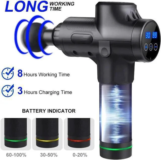 Alt view image 11 of 14 - Massage Gun, Deep Tissue Hand Held Muscle Massage Gun, Up to 30 Speeds Cordless Handheld Electric Percussion Massager with 6 Heads for Muscle, Back, Foot, Neck, Leg, Shoulder Massage