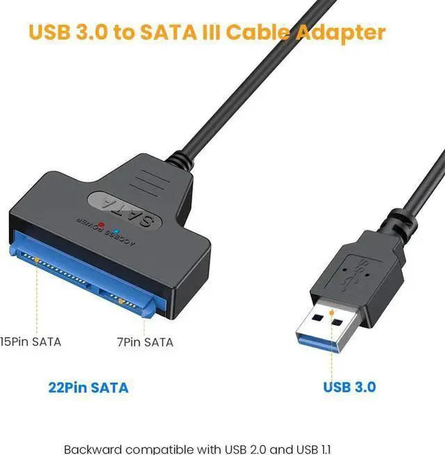Alt view image 9 of 14 - USB 3.0 to SATA Adapter, SATA to USB 3.0 Cable, Compatible 2.5" SATA III HDD Hard Disk Driver, 0.5FT, Black