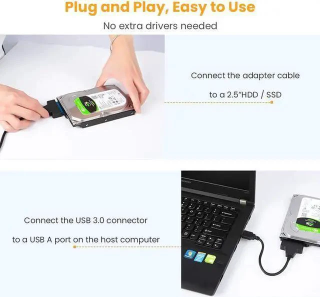 Alt view image 13 of 14 - USB 3.0 to SATA Adapter, SATA to USB 3.0 Cable, Compatible 2.5" SATA III HDD Hard Disk Driver, 0.5FT, Black