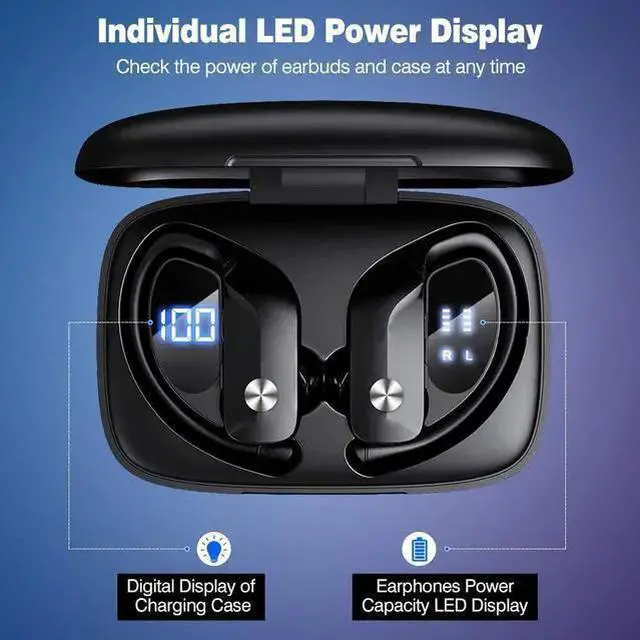 Alt view image 4 of 7 - Ture Wireless Earbuds, Bluetooth 5.0 Running Headphones Premium Deep Bass In-Ear Sport Earphones With Mics/Charging Case/Ipx5 Waterproof Earhooks Earphones For Sport Running Workout Gym (Black)
