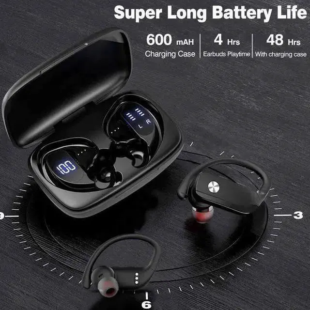 Alt view image 5 of 7 - Ture Wireless Earbuds, Bluetooth 5.0 Running Headphones Premium Deep Bass In-Ear Sport Earphones With Mics/Charging Case/Ipx5 Waterproof Earhooks Earphones For Sport Running Workout Gym (Black)
