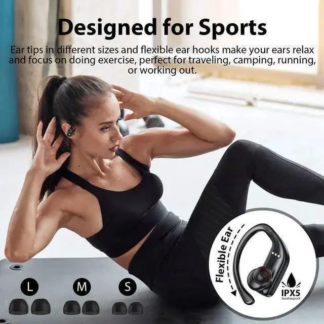 Alt view image 6 of 7 - Ture Wireless Earbuds, Bluetooth 5.0 Running Headphones Premium Deep Bass In-Ear Sport Earphones With Mics/Charging Case/Ipx5 Waterproof Earhooks Earphones For Sport Running Workout Gym (Black)