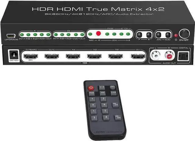 Alt view image 8 of 14 - HDMI2.1 8K HDMI Matrix 4x2, 8K @30Hz 8K@60HZ 4K@60Hz 120Hz HDMI Switch HDR ARC/CEC Switch Splitter 4 in 2 Out Optical SPDIF 5.1CH + RCA Stereo Audio Extractor HDMI Switcher