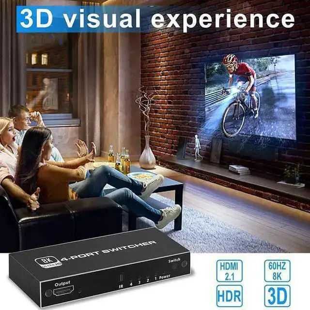 Alt view image 14 of 14 - 4 Ports 8K HDMI 2.1 Switch, HDMI Switcher 4 in 1 Out with IR Remote Control, 4K @60hz HDMI Switch Box 8K@60Hz/4K@120Hz, 48Gbps, Support for Nin-tendo Switch PS4/PS5, Xbox 360/One Fire tv Stick