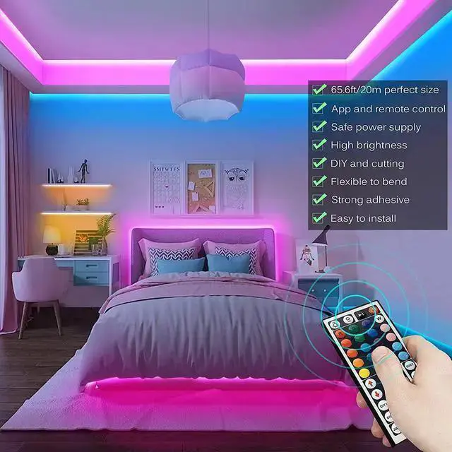 Alt view image 10 of 14 - 66ft / 20M Led Lights for Bedroom, Smart Music Sync LED Strip Lights APP Control with Remote RGB Color Changing Led Lights for Room Kitchen Party Home Decoration