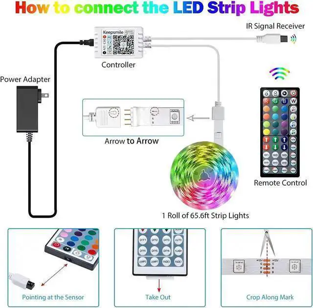 Alt view image 14 of 14 - 66ft / 20M Led Lights for Bedroom, Smart Music Sync LED Strip Lights APP Control with Remote RGB Color Changing Led Lights for Room Kitchen Party Home Decoration