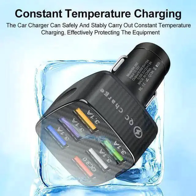 Alt view image 5 of 7 - 6-Port USB Car Charger, QC3.0 Fast Charging 6 USB Car Charger Adapter 15A Smart Shunt Car Phone Charger with Light, Suitable for i-Phone & Android Smartphones