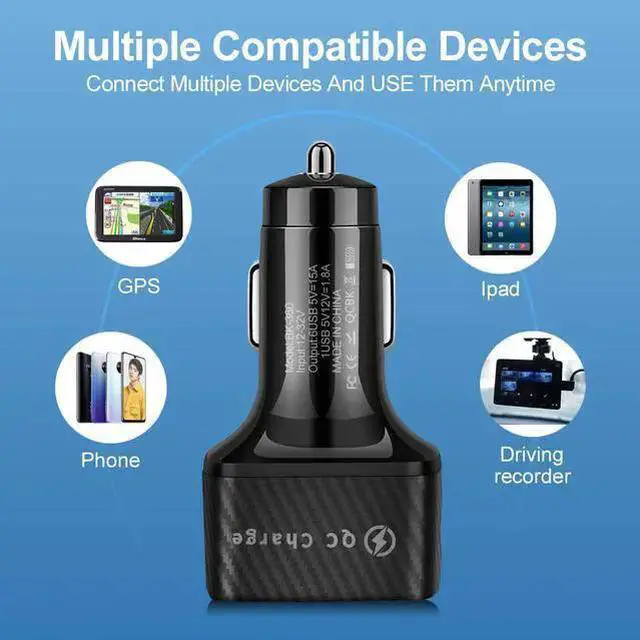 Alt view image 7 of 7 - 6-Port USB Car Charger, QC3.0 Fast Charging 6 USB Car Charger Adapter 15A Smart Shunt Car Phone Charger with Light, Suitable for i-Phone & Android Smartphones