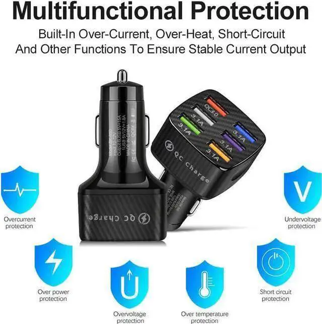 Alt view image 6 of 7 - 6-Port USB Car Charger, QC3.0 Fast Charging 6 USB Car Charger Adapter 15A Smart Shunt Car Phone Charger with Light, Suitable for i-Phone & Android Smartphones