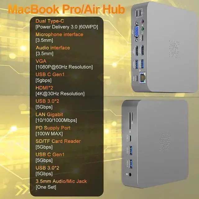 Alt view image 4 of 7 - for MacBook Pro Docking Station, 4K Triple Display for MacBook Pro HDMI Adapter 18 in 2 USB C Adapter for MacBook Pro Air Mac HDMI Dock USB C Dongle to Dual HDMI VGA 100WPD SD TF RJ45 6USB 3.5mm Audio
