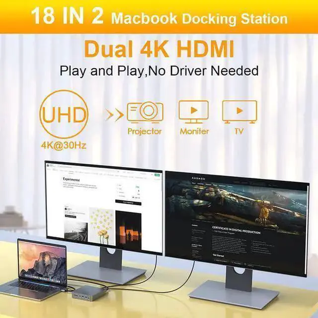 Alt view image 6 of 7 - for MacBook Pro Docking Station, 4K Triple Display for MacBook Pro HDMI Adapter 18 in 2 USB C Adapter for MacBook Pro Air Mac HDMI Dock USB C Dongle to Dual HDMI VGA 100WPD SD TF RJ45 6USB 3.5mm Audio
