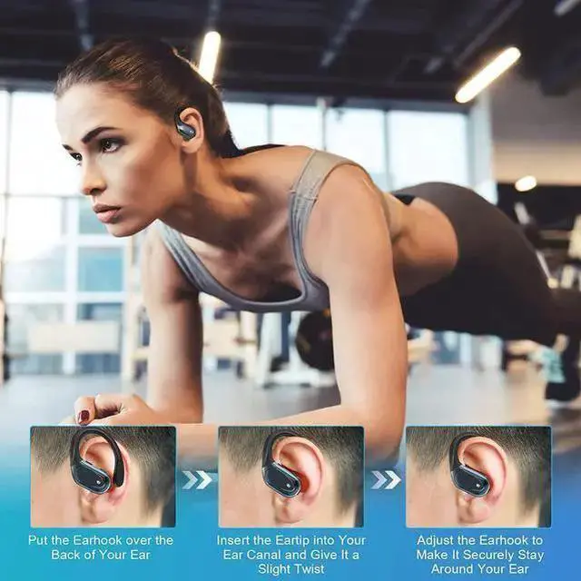 Alt view image 4 of 7 - Bluetooth Headphones 60Hrs Playback, Noise-Cancelling Ture Wireless Earbuds with LED Battery Display Wireless Charging Case and Earhooks Over Ear Waterproof Earphones for Sport Running - Black