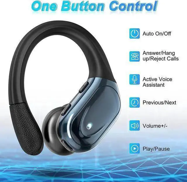 Alt view image 3 of 7 - Bluetooth Headphones 60Hrs Playback, Noise-Cancelling Ture Wireless Earbuds with LED Battery Display Wireless Charging Case and Earhooks Over Ear Waterproof Earphones for Sport Running - Black