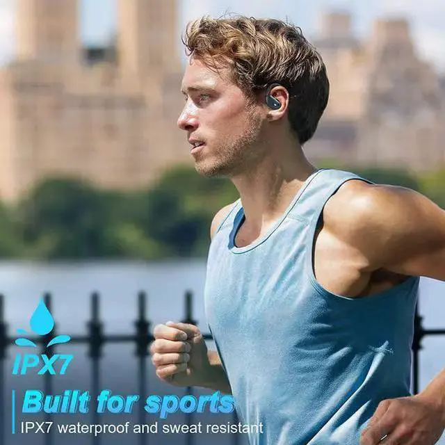 Alt view image 6 of 7 - Bluetooth Headphones 60Hrs Playback, Noise-Cancelling Ture Wireless Earbuds with LED Battery Display Wireless Charging Case and Earhooks Over Ear Waterproof Earphones for Sport Running - Black