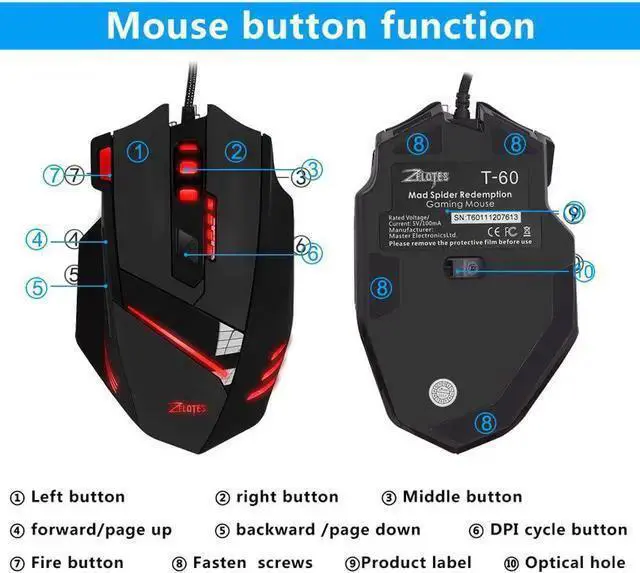 Alt view image 13 of 14 - PC USB Gaming mice T60 7200 DPI Wired Computer Mice 7 Buttons Multi-Modes LED Lights Gaming Mouse for PC Mac