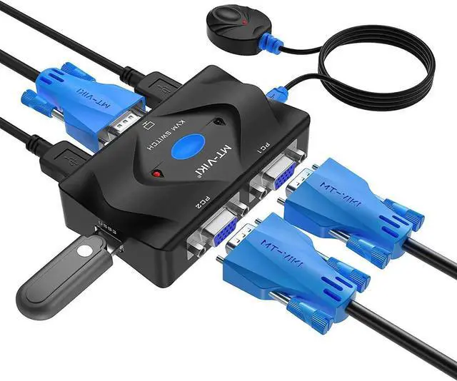 Main image of MT-VIKI KVM Switch VGA 2 Port, KVM Switch Console with 3 USB Hub + 2 in1 Cables + Desktop Selector
