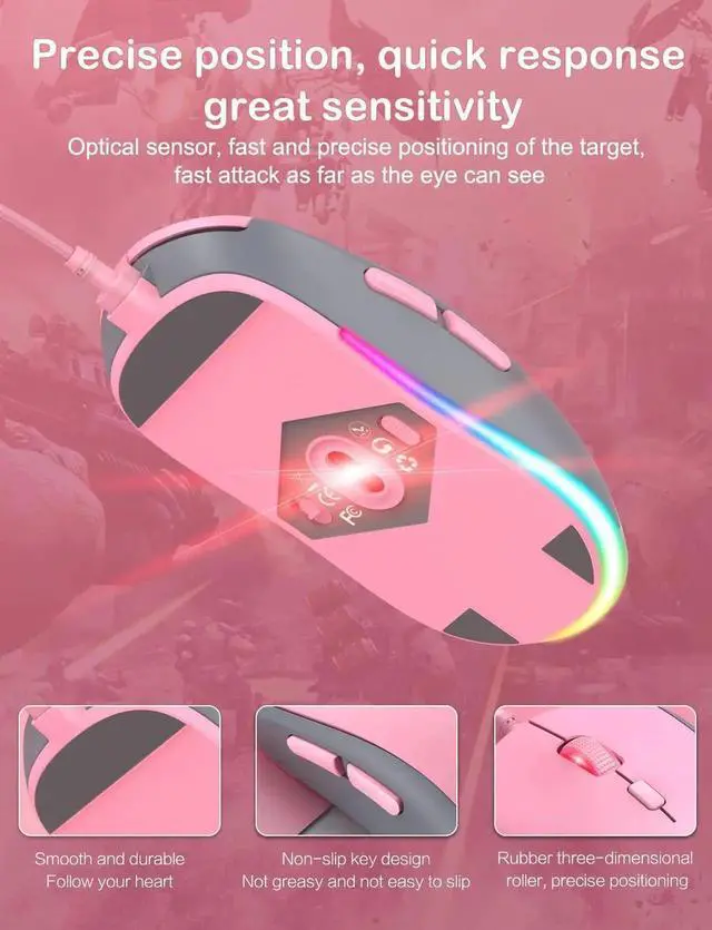 Alt view image 4 of 7 - Cat Paw RGB Gaming Mouse, Silent Optical Computer Mice USB Wired Gaming Mouse with 6 Adjustable DPI Up to 7200, RGB Lighting, 6 Programmable Buttons for Windows/Vista/Linux (Pink)