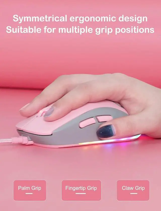 Alt view image 7 of 7 - Cat Paw RGB Gaming Mouse, Silent Optical Computer Mice USB Wired Gaming Mouse with 6 Adjustable DPI Up to 7200, RGB Lighting, 6 Programmable Buttons for Windows/Vista/Linux (Pink)