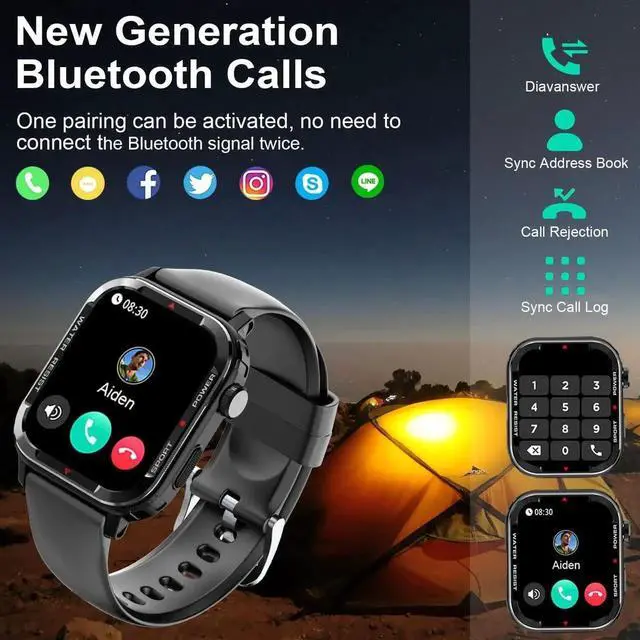 Alt view image 2 of 7 - Smart Watches for Men - 1.85" Fitness Tracker with Rugged Bumper (Answer/Make Call) Smartwatch for Android Phones iPhone Outdoor Sports Watches Heart Rate Blood Pressure Monitor