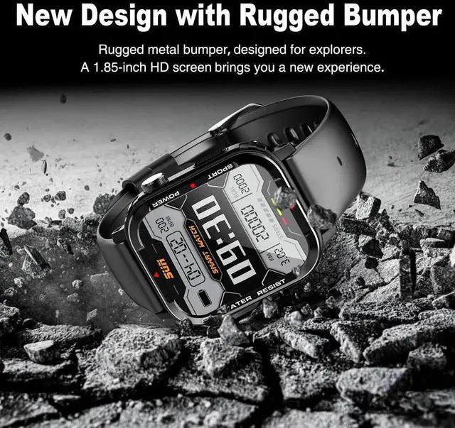 Alt view image 3 of 7 - Smart Watches for Men - 1.85" Fitness Tracker with Rugged Bumper (Answer/Make Call) Smartwatch for Android Phones iPhone Outdoor Sports Watches Heart Rate Blood Pressure Monitor