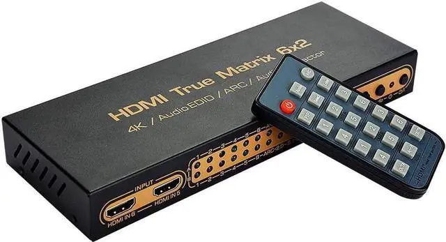 Main image of 4K HDMI Matrix Switch 6x2, 6 in 2 Out Video Multi-viewer Switcher Splitter Audio Extractor Multiviewer with IR Remote- Support Ultra HD 4K x 2K, 3D 1080P @60hz,ARC,PIP, EDID