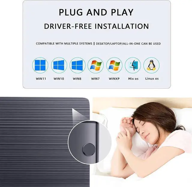 Alt view image 6 of 7 - External Blu-ray CD/DVD Drive, External Blu-ray CD DVD Burner, External DVD CD Drive Portable 3D Blu Ray DVD Burner with USB3.0 and Type-C Port, Suitable for Windows XP/7/8/10 MacOS