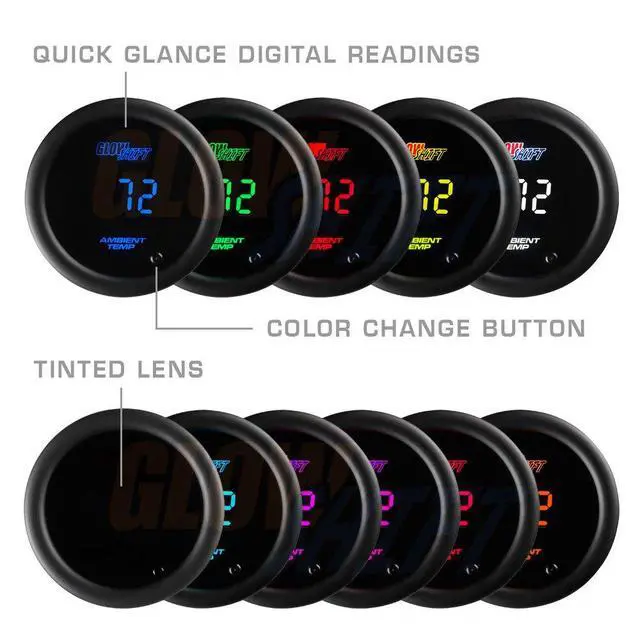 Alt view image 5 of 6 - 10 Color Digital Ambient Outside Air Temp Gauge Kit, 2-1/16" 52mm