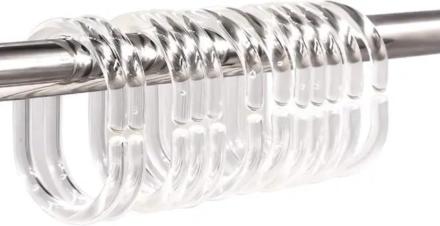 Main image of 24 pcs Shower Curtain Rings Plastic Shower Curtain Hooks C-Shaped Rings Hook Hanger Bath Drape Loop Clip Glide Bathroom Shower Window Rod (Clear)