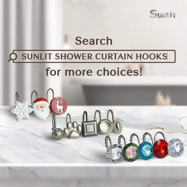 Alt view image 6 of 6 - Sunlit Luxury Design Round Teal Blue Diamond Crystal Gem Bling with Glide Balls Shower Curtain Hooks for Mermaid Shower Curtains, Rust Proof Metal Rhinestones Glam Shower Curtain Rings-12 Pack