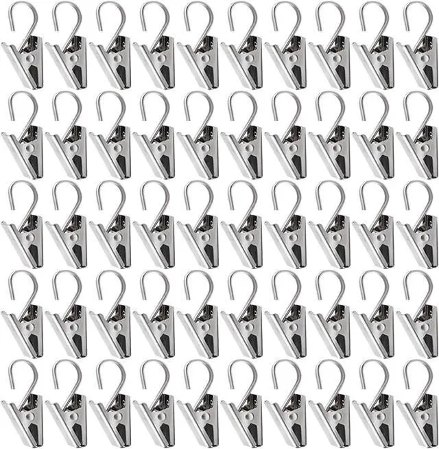 Main image of Teenitor 50 PCS Stainless Steel Curtain Hooks Curtain Clips with Hook, Curtain Rod Hooks, S Hooks for Hanging Curtain, Photos, Home Decoration Outdoor Christmas Party Wire Holder