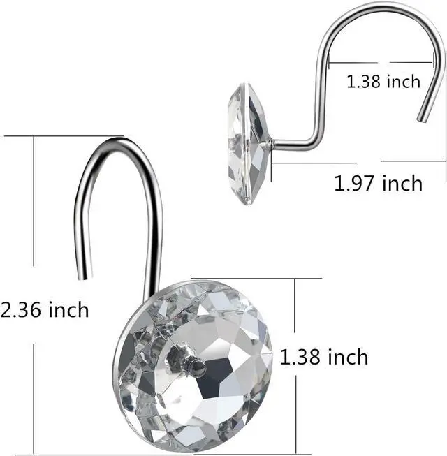 Alt view image 5 of 7 - HBlife 12 Pcs Acrylic Decorative Rolling Diamond Shower Curtain Hooks Rust Proof Rhinestones Crystal Bling Shower Curtain Hooks for Curtain and Shower Rod, Clear Round