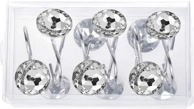 Alt view image 6 of 7 - HBlife 12 Pcs Acrylic Decorative Rolling Diamond Shower Curtain Hooks Rust Proof Rhinestones Crystal Bling Shower Curtain Hooks for Curtain and Shower Rod, Clear Round