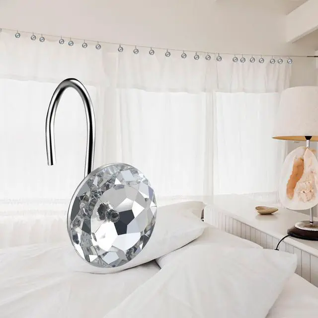 Alt view image 7 of 7 - HBlife 12 Pcs Acrylic Decorative Rolling Diamond Shower Curtain Hooks Rust Proof Rhinestones Crystal Bling Shower Curtain Hooks for Curtain and Shower Rod, Clear Round
